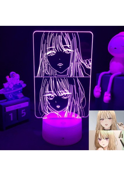 Anime My Dress-Up Darling Marin Kitagawa Figür 3D Gece Lambası Çocuk Hayranları Için, Uzaktan Kumandayla 16 Renk Değiştirme, Çocuk Odası Dekoru, Figür Manga Illusion LED Oyuncak La (Yurt Dışından)