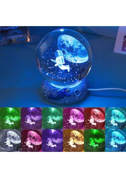 3D Kristal Top Işık, 3.15 Inç K9 Top Lambası, 16 LED Renk Değiştiren Taban, Yatak Odası ve Oturma Odası Dekorasyonu Için Serin Uzay Masa Lambası, Çocuklar Için Serin Uzay Hediyesi (Yurt Dışından)
