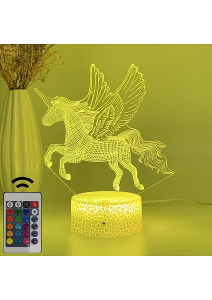 3D Unicorn Gece Lambası LED Masa Lambası Uzaktan Kumanda ile 16 Renk Değişimi Yatak Odası Dekoru Unicorn Oyuncaklar Kızlar Için Yaş 4 5 6 7 8 9 10 11 12 Yaşında Çocuk (Uzaktan Kuma (Yurt Dışından)
