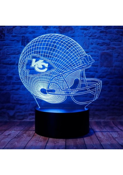 Cute Chiefs Futbol Kaskı 3D LED Optik Illüzyon Uyku Gece Lambası Uzaktan Kumandalı 7 Renkler Yatak Odası Dekoru Masa Lambası Çocuklar Için Doğum Günü Noel Hediyeleri Erkek ve Kız K (Yurt Dışından)