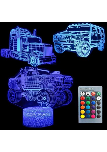 3D Illusion Araba Otomotiv Gece Lambası Üç Desen Otomatik 16 Renk Değişimi Dekor Masa Masa Lambası Çocuklar Çocuklar Için Gece Lambası (Yurt Dışından)