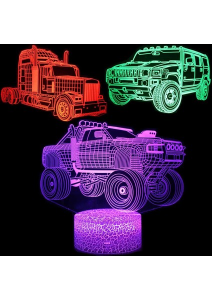 3D Illusion Araba Otomotiv Gece Lambası Üç Desen Otomatik 16 Renk Değişimi Dekor Masa Masa Lambası Çocuklar Çocuklar Için Gece Lambası (Yurt Dışından)