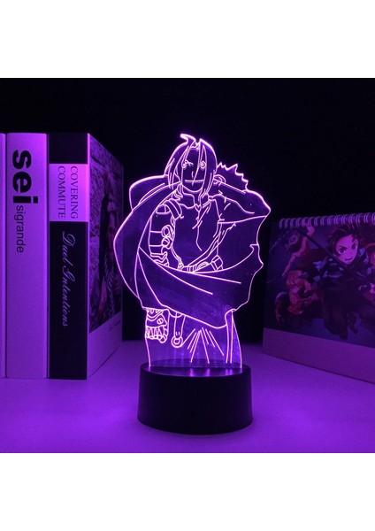 Anime Fullmetal Alchemist Figür 3D Gece Lambası Çocuk Hayranları Için, Uzaktan Kumanda ile Değişen 16 Renk, Çocuk Odası Dekoru, Edward Elric Figürü Manga Illusion LED Oyuncak Lamba (Yurt Dışından)