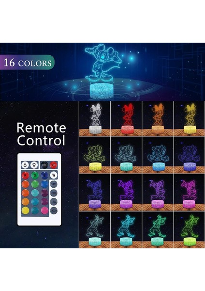 In 1 Set Fare Karikatür 3D Gece Lambası, 5 Adet Fare Desen Lamba Hediye Seti, Uzaktan Kumanda ile 16 Renk Değişimi Başucu Lambası, Çocuklar Için Doğum Günü Noel Hediyeleri Erkek Kı (Yurt Dışından) modelleri