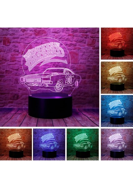 Karikatür 01 Oto Genel Lee Araba Anime Figürü 3D LED Yatak Odası Dekoru Uzaktan Kumandalı Uyku Masa Lambası 7 Renk Gece Lambası Çocuklar Için Doğum Günü Noel Hediyeleri Erkek ve Kı (Yurt Dışından)