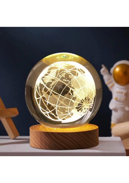 Ahşap Tabanlı 3D Küre Kristal Top Şarj Edilebilir Kristal Top Işık Oyulmuş Kristal Top Lambası Parlayan Küre Kristal Küre Taşınabilir Kristal LED Gece Işığı Ev Masası Için Başucu G (Yurt Dışından)