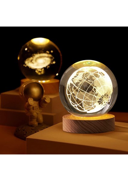 Ahşap Tabanlı 3D Küre Kristal Top Şarj Edilebilir Kristal Top Işık Oyulmuş Kristal Top Lambası Parlayan Küre Kristal Küre Taşınabilir Kristal LED Gece Işığı Ev Masası Için Başucu G (Yurt Dışından)