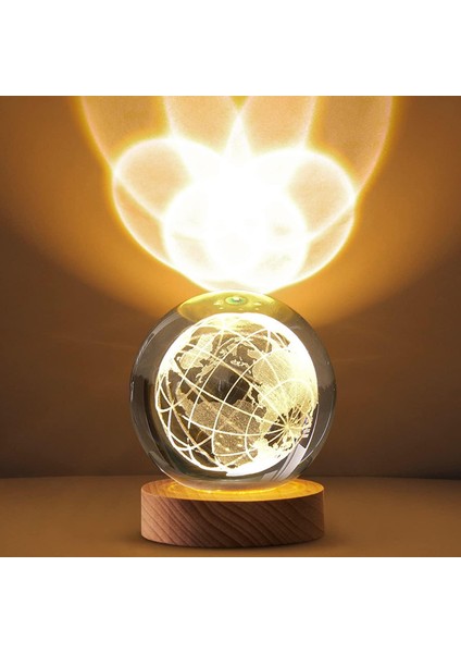 Ahşap Tabanlı 3D Küre Kristal Top Şarj Edilebilir Kristal Top Işık Oyulmuş Kristal Top Lambası Parlayan Küre Kristal Küre Taşınabilir Kristal LED Gece Işığı Ev Masası Için Başucu G (Yurt Dışından)
