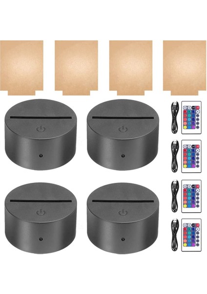 4 Takım 3D Gece LED Işık Lamba Tabanı, Akrilik Için Büyük Boy LED Taban 16 Renk Uzaktan Kumandalı LED Işık Tabanı ve Yatak Odası Çocuk Odası Restoran Mağazası Için USB Kablosu (4'l (Yurt Dışından)
