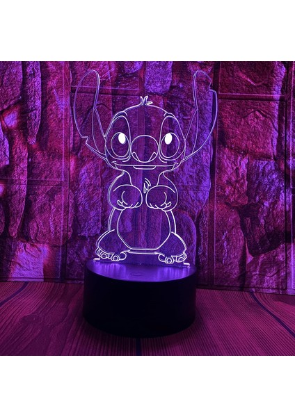 Sevimli Yıldız Bebek Kawaii Hayvanlar Stitch Lilo ve Stitch Anime Karakter 3D LED Optik Illüzyon Uzaktan Kumandalı Uyku Gece Lambası 7 Renk Yatak Odası Dekoru Masa Lambası Çocuklar (Yurt Dışından)