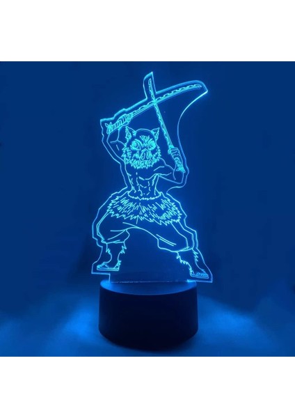 3D LED Illusion Lambası Inosuke Hashibira 3D Gece Işıkları Set Kimetsu Hiçbir Yaiba Dekor Ev Anime Koleksiyonu Tanjirou Aydınlatma LED Hediye 7 Renkli Dokunmatik Pxjd (Yurt Dışından)