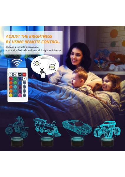 Canavar Kamyon Hediyeleri, Araba, Çocuklar Için Dirt Bike 3D Gece Lambası (4 Model), Uzaktan Kumandalı ve 16 Renk Değiştirme ve Kısılabilir Fonksiyon ve Hediye Paketi, Erkek Kız Ço (Yurt Dışından) fırsatları