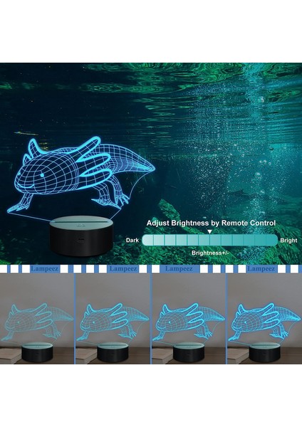 Axolotl Hediyeler 3D Axolotl Lamba Gece Lambası Çocuklar Için 3D Illüzyon Lambası, Uzaktan Kumanda ile Değişen 16 Renk, Erkek Kız Noel Tatili Doğum Günü Hediyesi Olarak Çocuk Odası (Yurt Dışından)