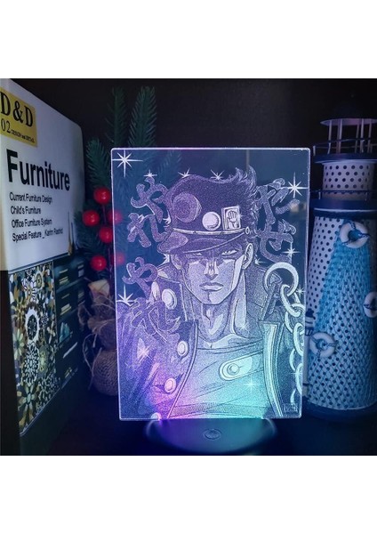 Anime Jojo Tuhaf Macera Figürü 3D Gece Lambası Çocuk Hayranları Için, Uzaktan Kumanda ile Değişen 16 Renk, Çocuk Odası Dekoru, Kujo Jotaro Figürü Manga Illusion LED Oyuncak Lamba K (Yurt Dışından) modelleri