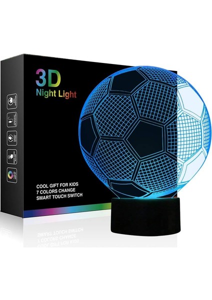 Çocuklar Için Futbol Gece Işıkları 3D Illüzyon Futbol Işıkları Lambası 7 LED Renk Değiştirme Dokunmatik Masa Masa Lambaları Dekoratif Aydınlatma Havalı Oyuncaklar Hediyeler Doğum G (Yurt Dışından)