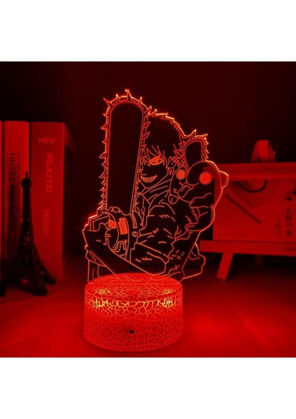 Testere Adam Anime 3D Erkek Için Gece Lambası 16 Renk Kız Odası Dekor Illusion LED Lamba USB Manga Pochita Şekil Uygun Çocuklar Hayranlar Noel Hediyeleri (Crack) (Yurt Dışından)