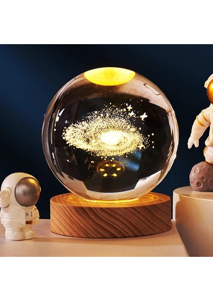 Ahşap Tabanlı 3D Gezegenler Kristal Top Şarj Edilebilir Kristal Top Gece Lambası 3D Oyulmuş Galaksi Top Lambası Parlayan Kristal Küre Çocuklar Için Taşınabilir Kristal Başucu Gece (Yurt Dışından)