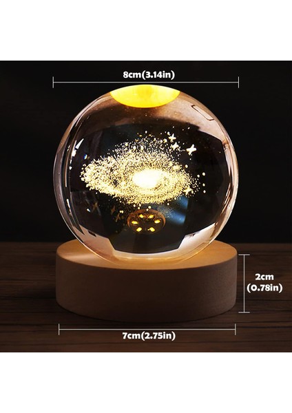 Ahşap Tabanlı 3D Gezegenler Kristal Top Şarj Edilebilir Kristal Top Gece Lambası 3D Oyulmuş Galaksi Top Lambası Parlayan Kristal Küre Çocuklar Için Taşınabilir Kristal Başucu Gece (Yurt Dışından)