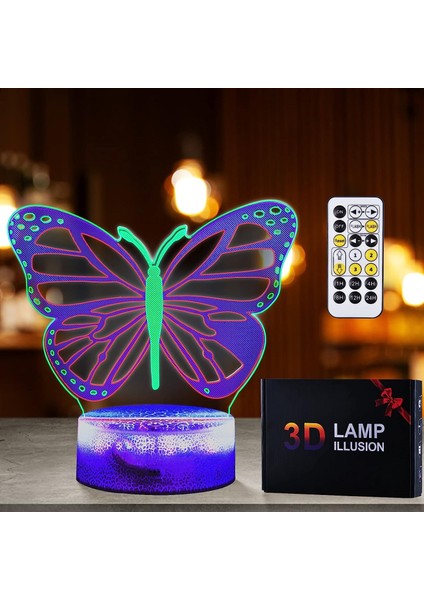 3D Kelebek Illüzyon Gece Işığı, Çok Renkli 3 Parçalı Yatak Odası Akıllı Dokunmatik Uzaktan Kumanda ile Dinamik LED Görsel Lamba Değiştirme, Yürümeye Başlayan Çocuklar Erkek Kız Ev (Yurt Dışından)