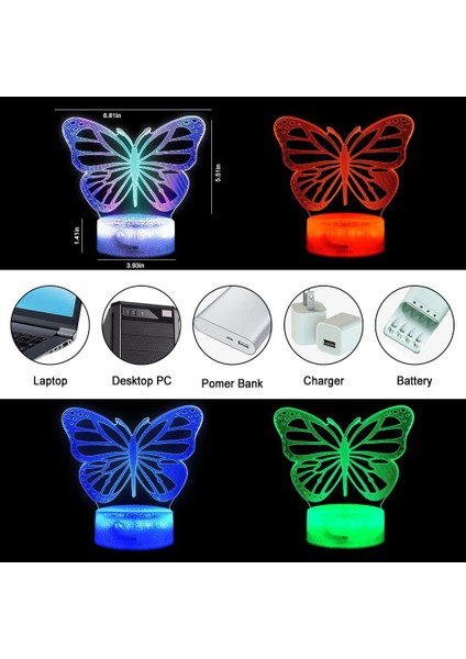 3D Kelebek Illüzyon Gece Işığı, Çok Renkli 3 Parçalı Yatak Odası Akıllı Dokunmatik Uzaktan Kumanda ile Dinamik LED Görsel Lamba Değiştirme, Yürümeye Başlayan Çocuklar Erkek Kız Ev (Yurt Dışından)