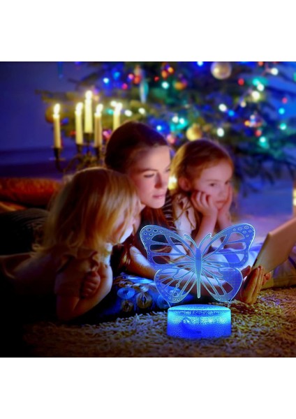 3D Kelebek Illüzyon Gece Işığı, Çok Renkli 3 Parçalı Yatak Odası Akıllı Dokunmatik Uzaktan Kumanda ile Dinamik LED Görsel Lamba Değiştirme, Yürümeye Başlayan Çocuklar Erkek Kız Ev (Yurt Dışından)