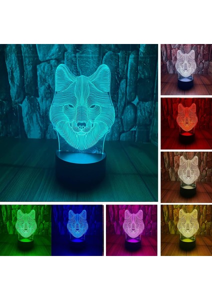 Sevimli Hayvanlar Kurt Başkanı Anime Karakter 3D LED Optik Illüzyon Uzaktan Kumandalı Uyku Gece Lambası 7 Renkler Yatak Odası Dekoru Masa Lambası Çocuklar Için Doğum Günü Noel Hedi (Yurt Dışından)