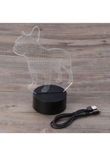 Bebek Gece Lambası 3D LED Masa Lambası Fransız Sevimli Köpek Yavrusu Akrilik Gece Lambası Renkli Değişen Dokunmatik Anahtar Masası Gece Lambası Ev Yatak Odası Dekoru- Pilsiz (Frans (Yurt Dışından)