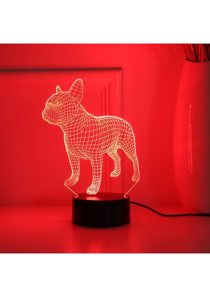 Bebek Gece Lambası 3D LED Masa Lambası Fransız Sevimli Köpek Yavrusu Akrilik Gece Lambası Renkli Değişen Dokunmatik Anahtar Masası Gece Lambası Ev Yatak Odası Dekoru- Pilsiz (Frans (Yurt Dışından)