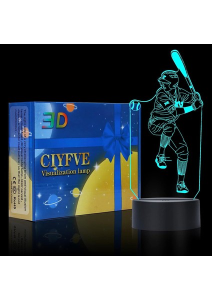 Beyzbol Oyuncusu 3D Gece Lambası Dokunmatik Kontrol - 7 Renk Otomatik Degrade Gece Lambası, Akrilik ve Abs Tabanlı Optik Illüzyon Gece Lambası, Dekorasyon Odası, Çocuklar Için Tati (Yurt Dışından)