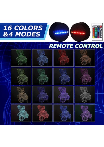 3D Gece LED Işık Lamba Tabanı 4 Mod LED Gece Standı Akrilik Işık Tabanı Ayarlanabilir 16 Renk Işık Gösterisi Ekran Standı, Uzaktan Kumandalı ve Oda Dükkanı Restoranı Için USB Şarj (Yurt Dışından)