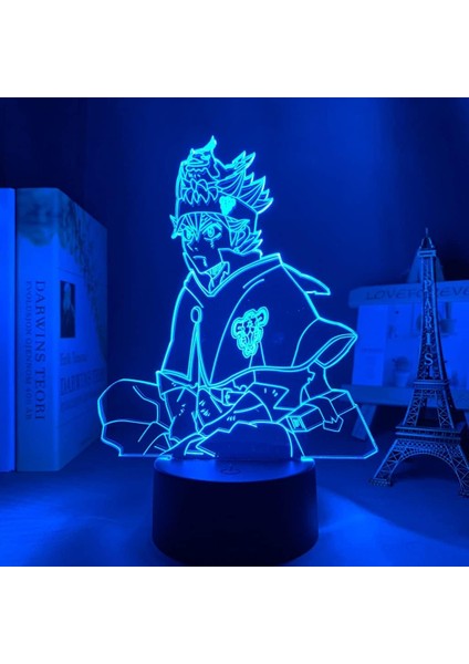 Anime Siyah Yonca Figürü 3D Çocuklar Hayranları Için Gece Lambası, Uzaktan Kumanda ile Değişen 16 Renk, Çocuk Odası Dekoru, Asta Figürü Manga Illusion LED Oyuncak Lamba Kız Erkek N (Yurt Dışından)