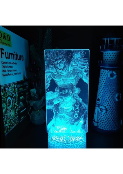 Anime Jojo Tuhaf Macera Figürü Çocuklar Hayranları Için 3D Gece Işığı, Uzaktan Kumandayla Değişen 16 Renk, Çocuk Odası Dekoru, Kujo Jotaro Figür Manga Illusion LED Oyuncak Lamba Kı (Yurt Dışından)