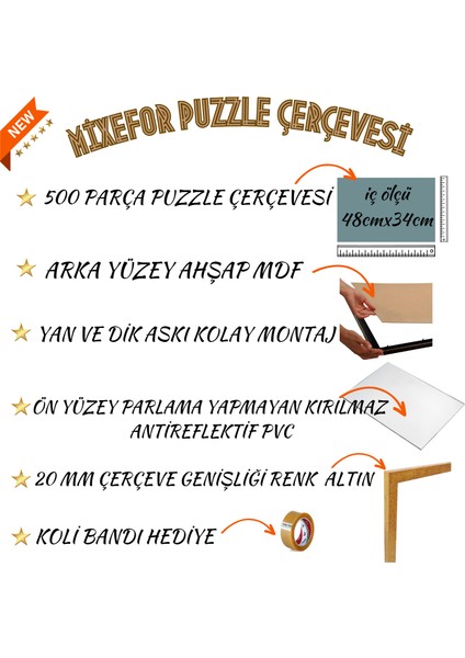 Puzzle Çerçevesi 260 Parça ve 500 Parça 48CM x 34 cm - Ön Yüzey Kırılmaz Antireflektif Arka Yüzey Mdf F fiyatları