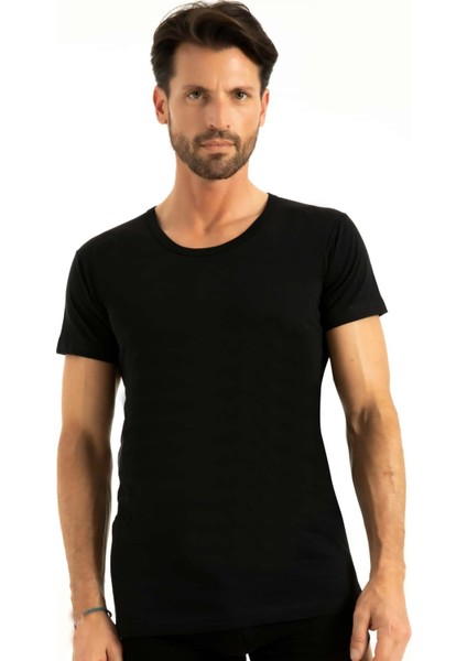 Siyah Pamuk Sıfır Yaka Atlet
