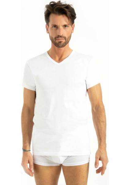 Beyaz Pamuk V Yaka Atlet