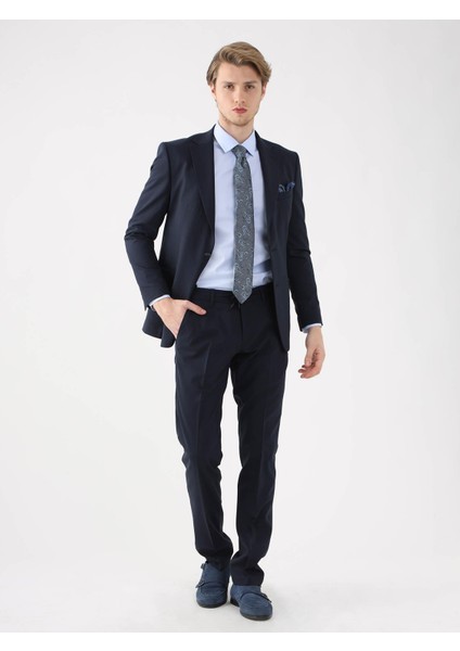 Lacivert Erkek Slim Fit Mono Yaka Takım Elbise