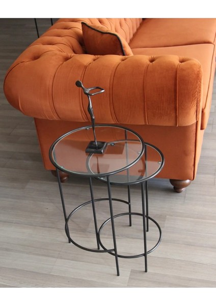 Meri Yuvarlak 2'li Zigon Yan Sehpa Siyah DNDR-008