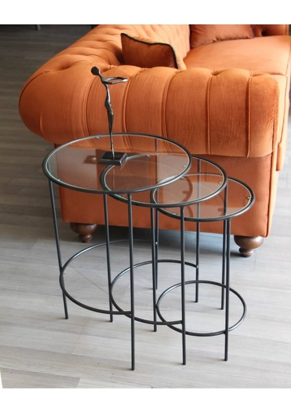 Meri Yuvarlak 3'lü Zigon Yan Sehpa Siyah DNDR-009