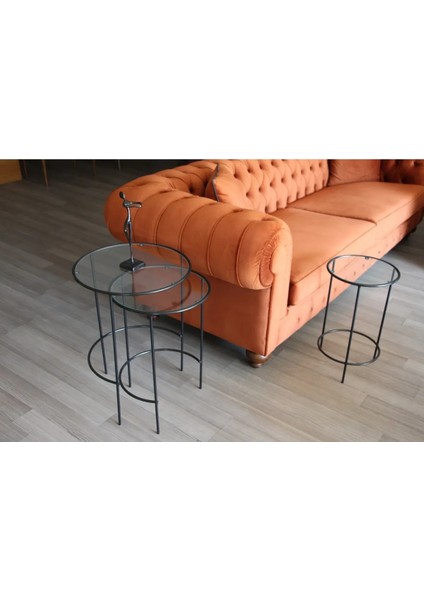 Meri Yuvarlak 3'lü Zigon Yan Sehpa Siyah DNDR-009 modelleri