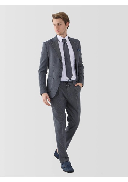 Lacivert Erkek Slim Fit Mono Yaka Takım Elbise