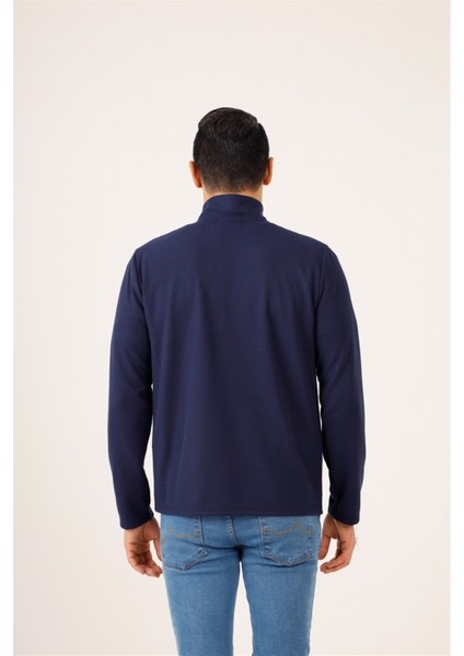 Lacivert Erkek Regular Fit Dik Yaka Sweatshirt