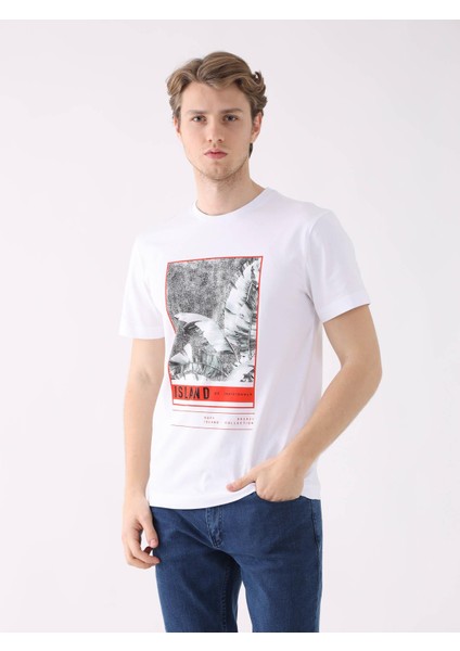 Beyaz Erkek Regular Fit Baskılı Casual O Yaka T-shirt fırsatları