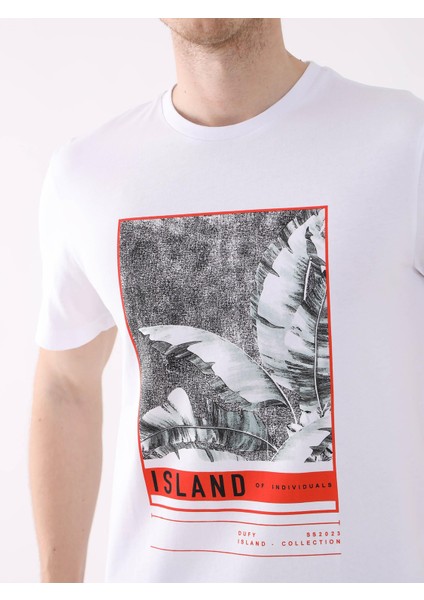 Beyaz Erkek Regular Fit Baskılı Casual O Yaka T-shirt