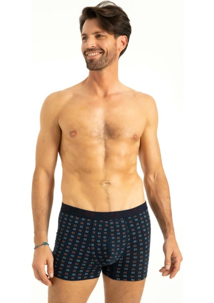 Lacivert Pamuk 3'lü Baskılı Boxer