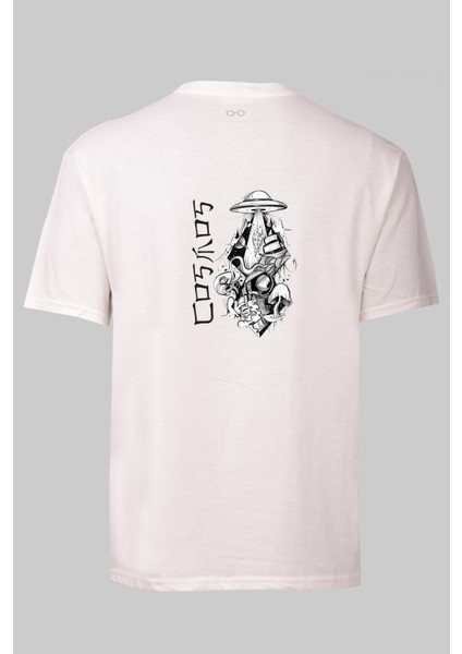 Cosmos Uzay Sırt Oversize T-Shirt Beyaz