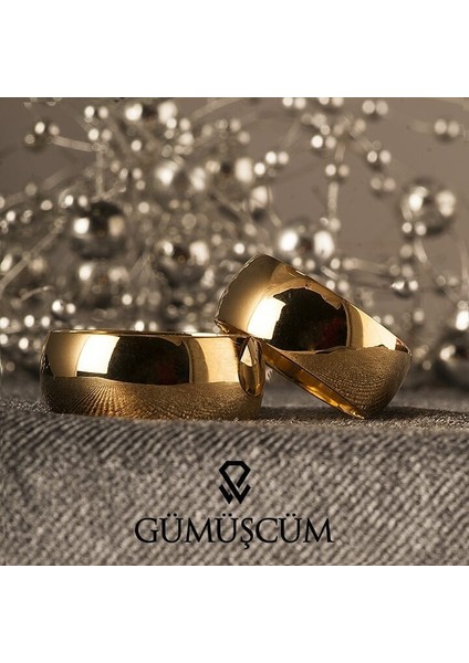 Altın Kaplama 8 mm Bombeli Bayan Gümüş Alyans Modeli Alyans modelleri