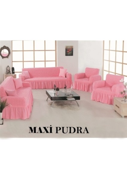 Evren Home Bürümcük 3+3+1+1 Kanepe Örtüsü Maxi Model Pudra Pembe