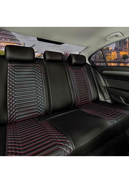 Fresh Start Nissan Skystar Lüx Full Deri Oto Koltuk Kılıfı Ön Arka Takım (Giydirme Tip) Siyah Kırmızı modelleri