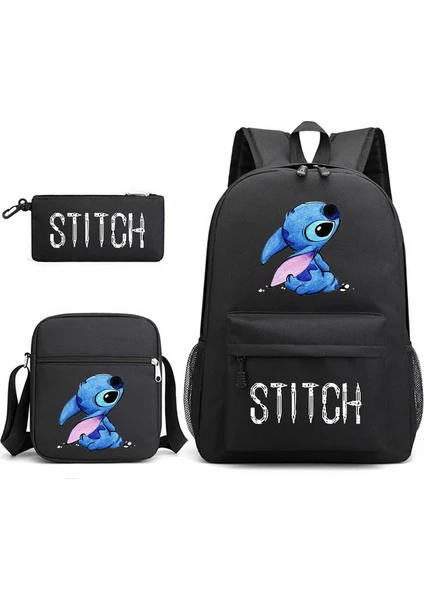 Stitch Sırt Çantası Üç Parçalı Set Okul Çantası Renk Siyah (Yurt Dışından)