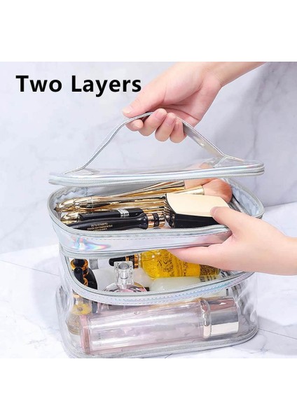Pvc Çift Şeffaf Kozmetik Çantası Taşınabilir Yıkama Torbası C (Yurt Dışından) fırsatları
